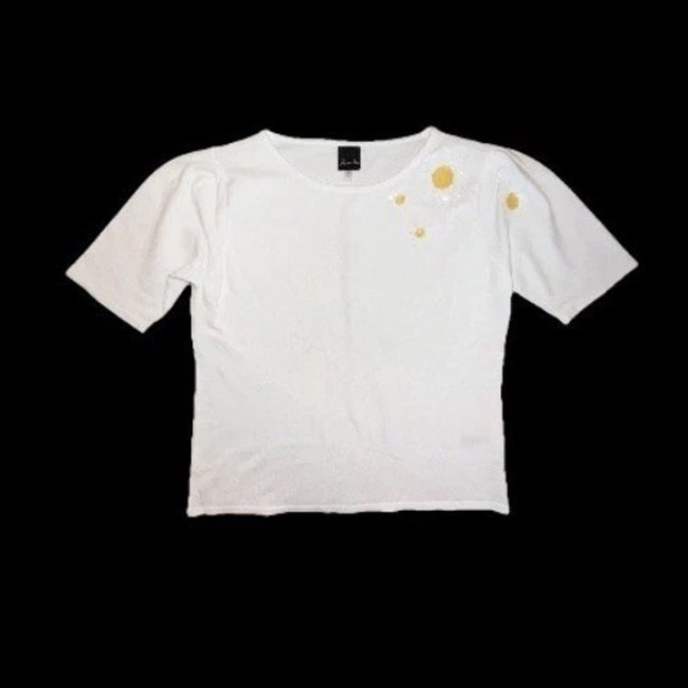NEW Aaeda White Sweater with White Yellow Sequence Flowers Medium